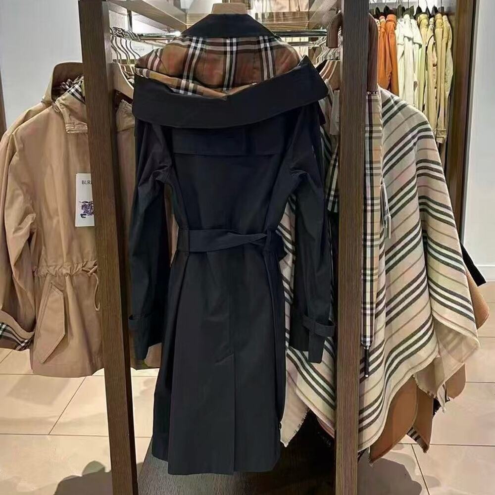 Sale ends 7/10 Burberry black midi trench coat with removable hood 2 - Picture 5 of 12